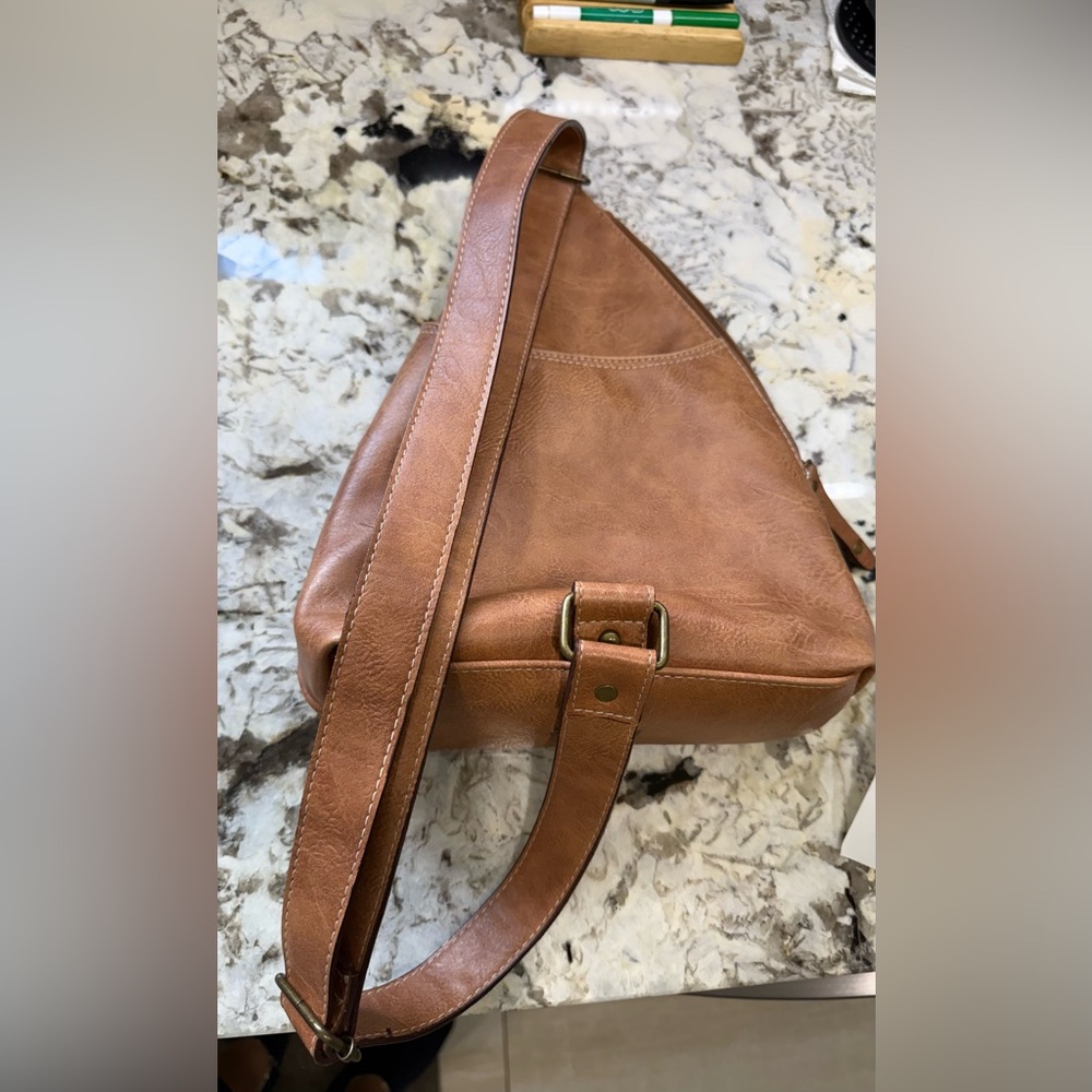 Boc Born concept crossbody boho Tan Leather mesh Sling Bag